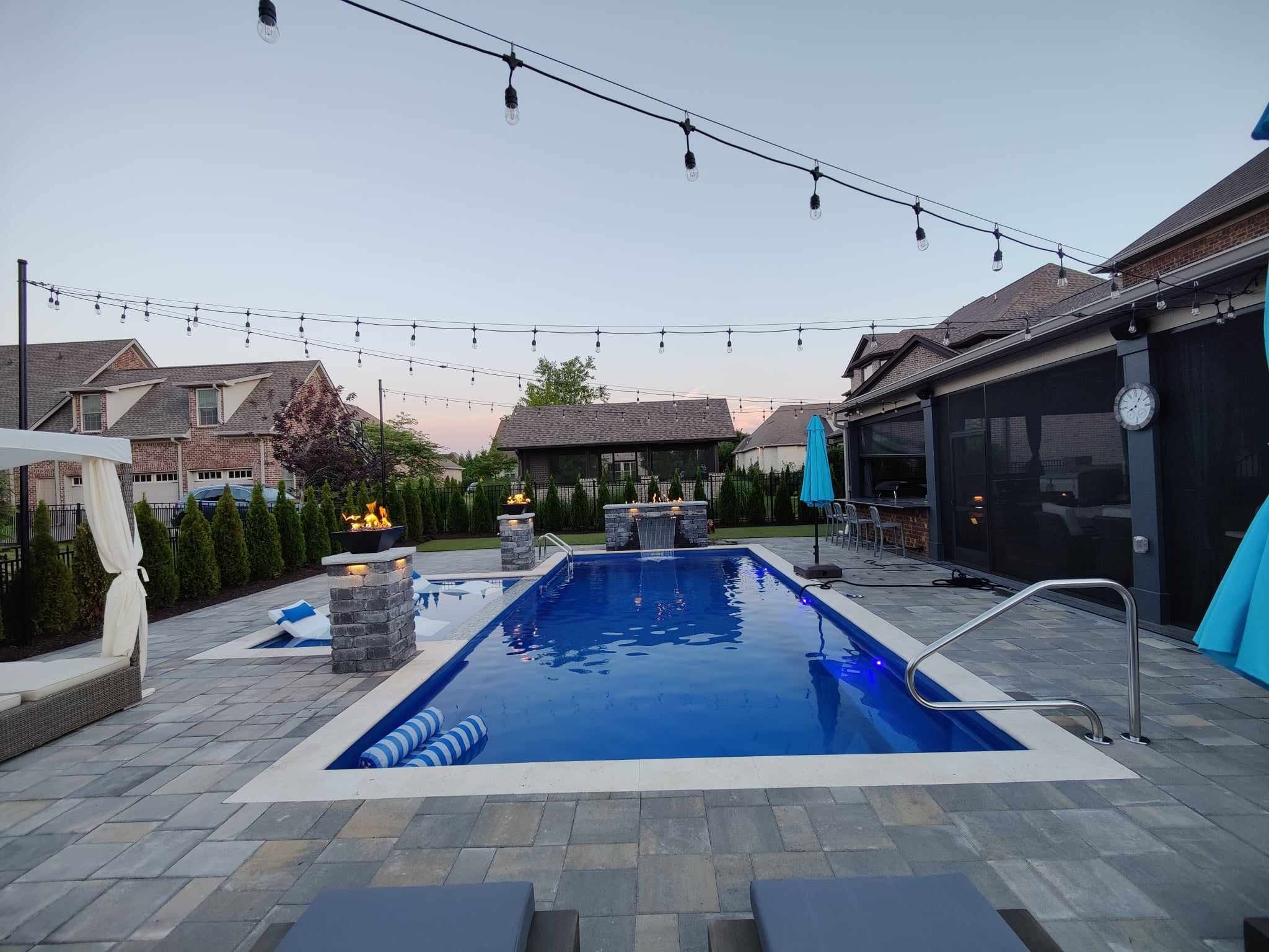 pool with built in sun loungers