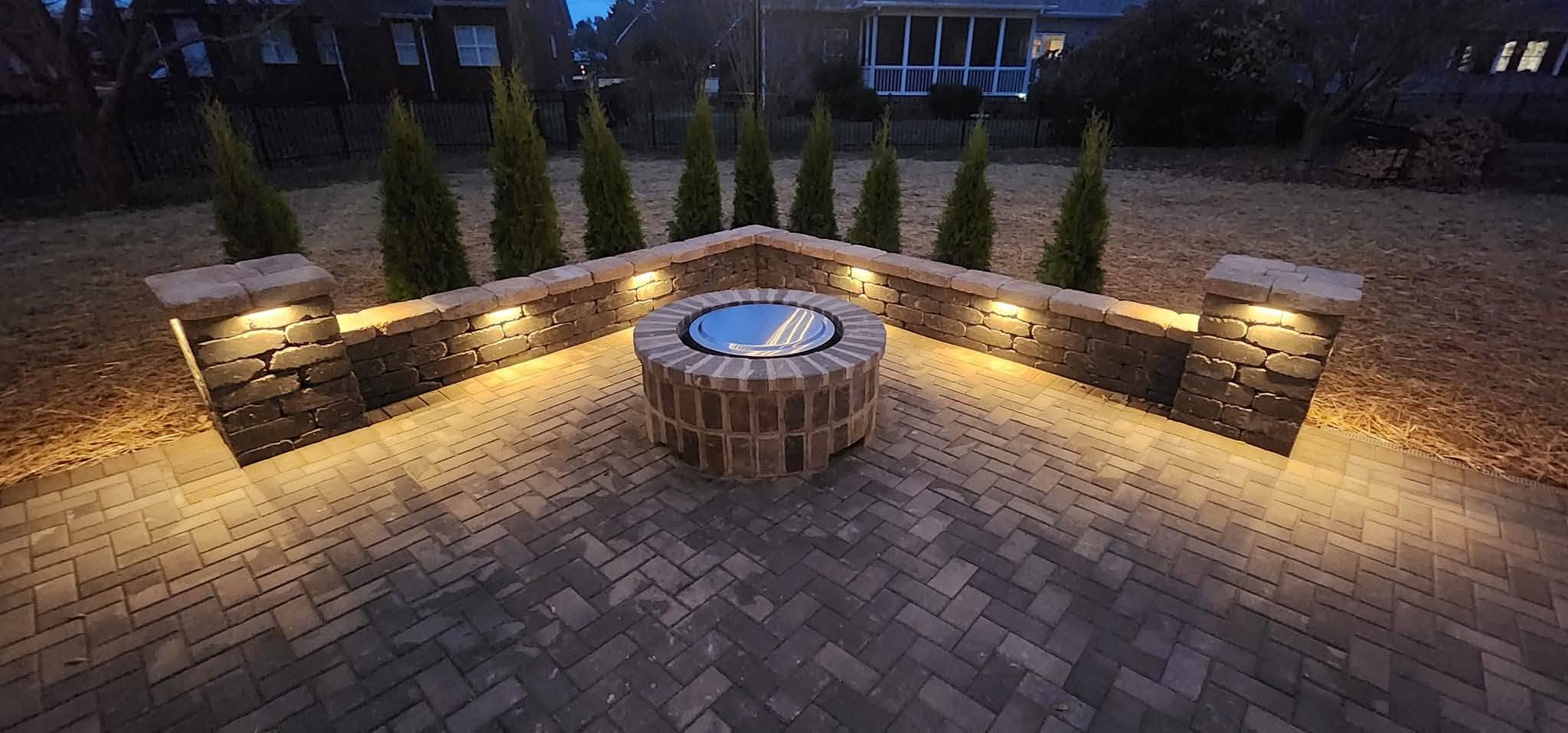 stone patio with fire pit